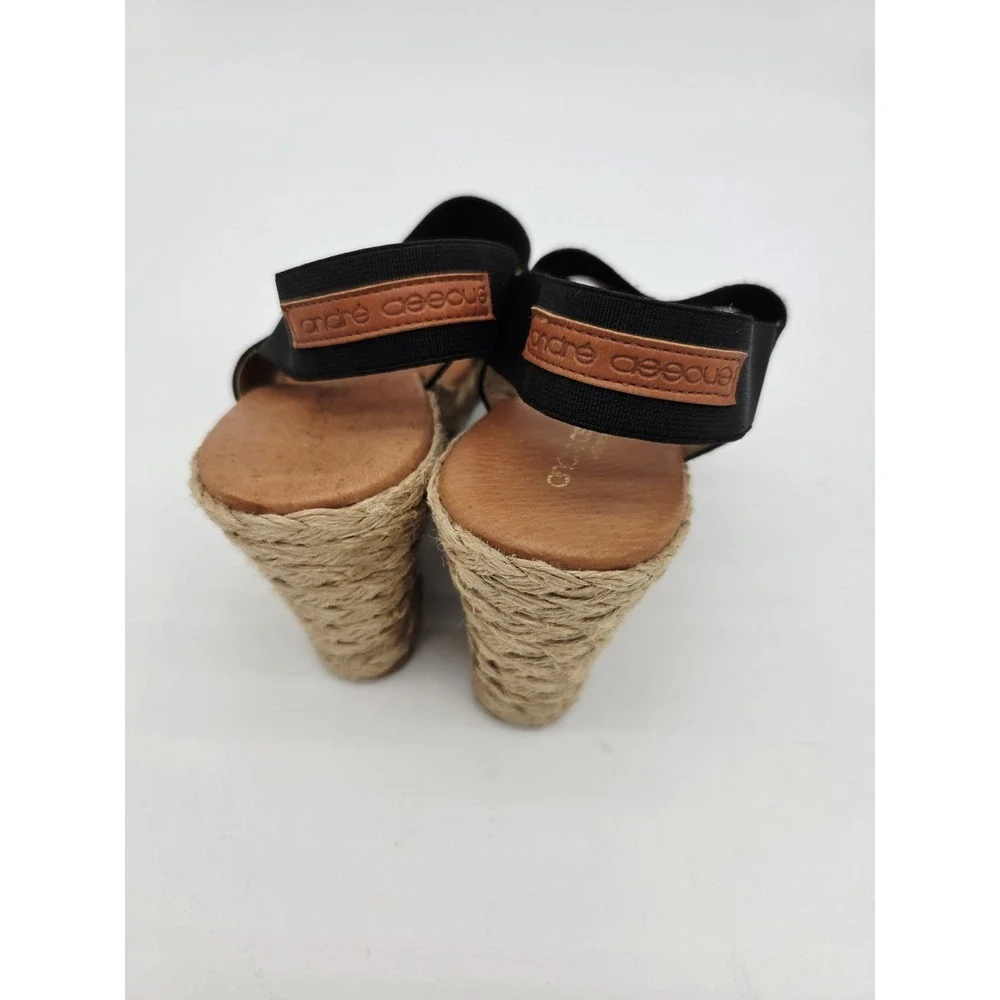 André Assous Allison Stretch Wedges Sandals Size EU 38 US 7.5-8 Espadrille Black